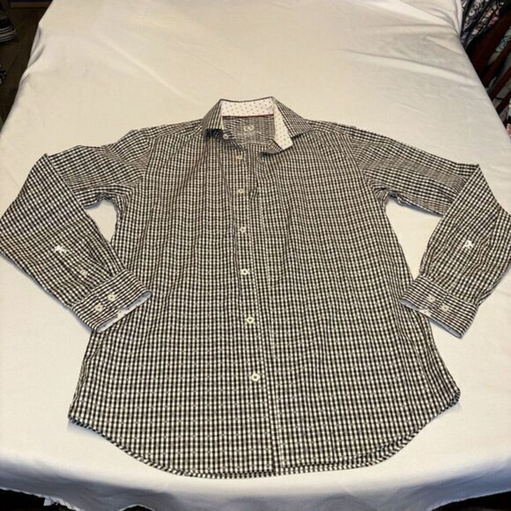 Bugatchi Men's 15 M Long Sleeve Button Down Fancy‎ Striped Textured Embroidered